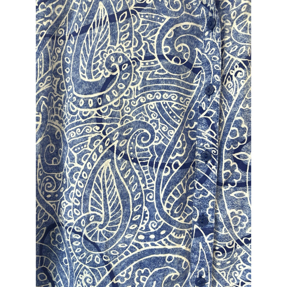 Chico's 100% Linen Shirt Size XL Blue Paisley Print Button Up 3/4 Sleeve - Picture 3 of 7